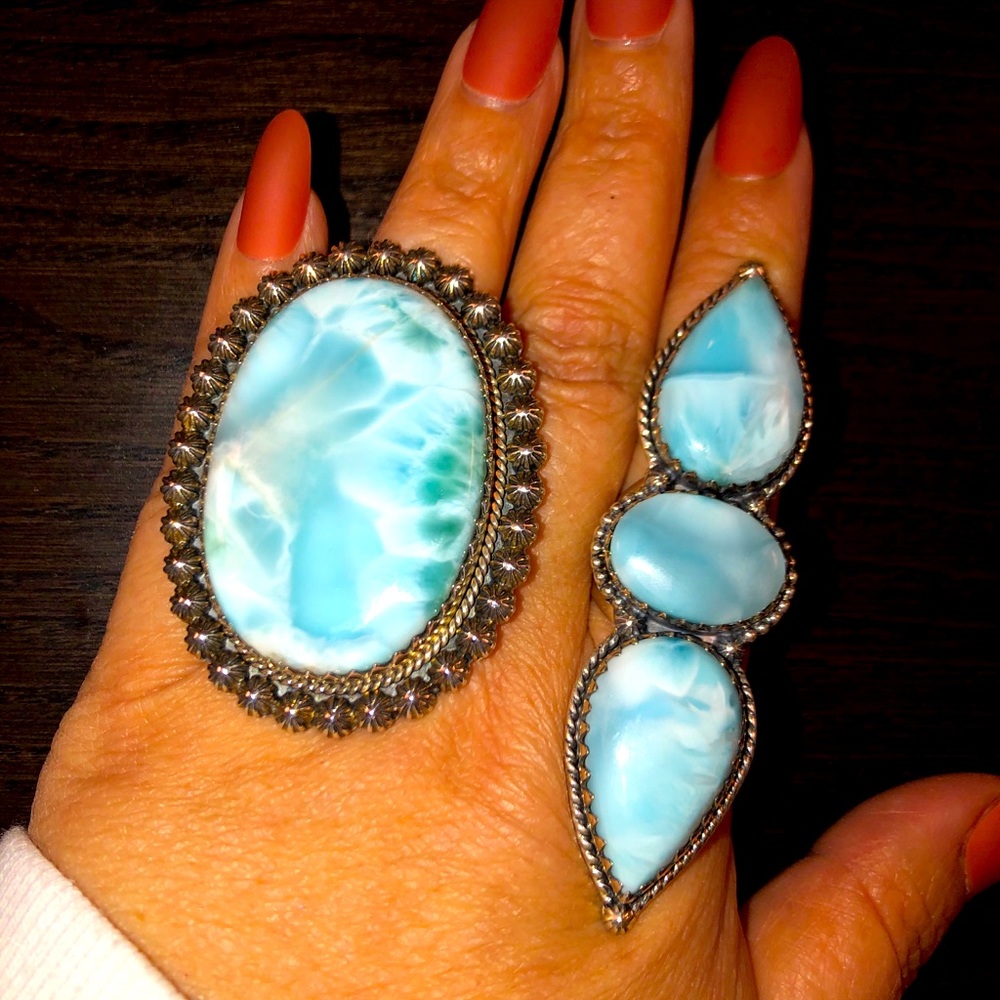 ❤️HUGE Massive Larimar 3 Stone Ring❤️ - Picture 2 of 5